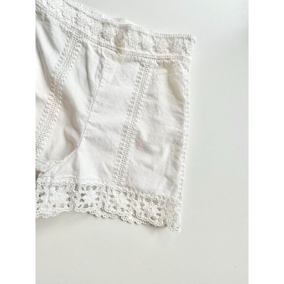 ZARA White Cotton Canvas Crochet Lace Trim High Waisted Shorts, Size XS - Picture 3 of 16